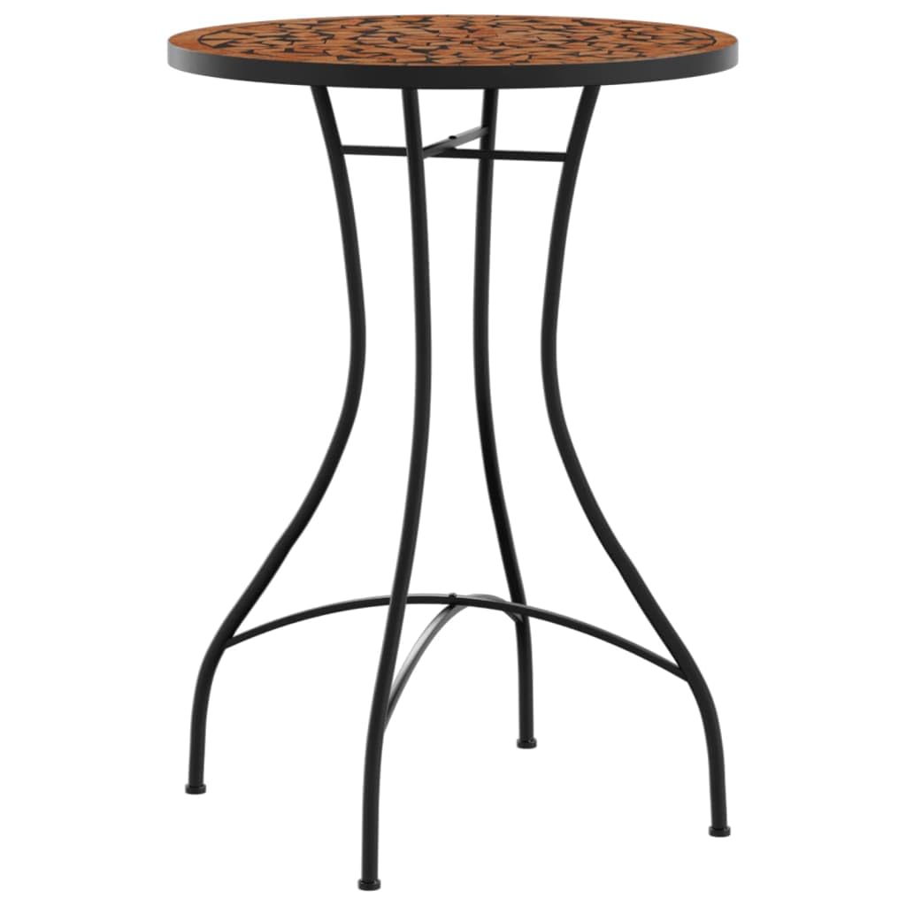 Tavolo da bistrot a mosaico, terracotta, diametro 50 x 70 cm, con piano in ceramica, stabile tavolo da giardino per balcone e terrazza, struttura in ferro verniciato a polvere, design a