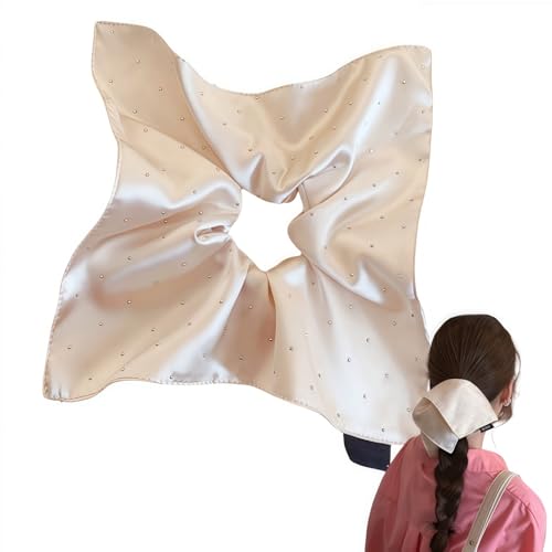 "シュシュ シルク ヘアゴム リボンボリューム サテン 髪ゴム エレガント おしゃれ 大人 レディース 髪飾り 四角いやわらかさ " (白色)