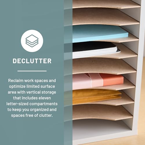 Safco Vertikaler Literatur-Organizer, 11 Fächer, Büro- und Klassenzimmer-Briefkasten mit verstellbaren Regalen, Holzpapier und Postsortierer, modernes Grau