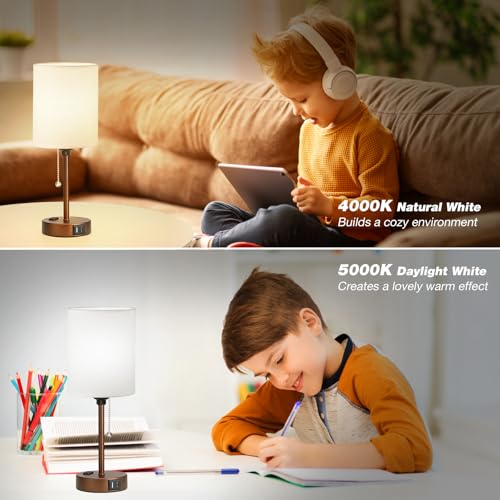 Image of Small Bedside Table Lamp for Bedroom, Desk Lamp with USB Ports for Dorm