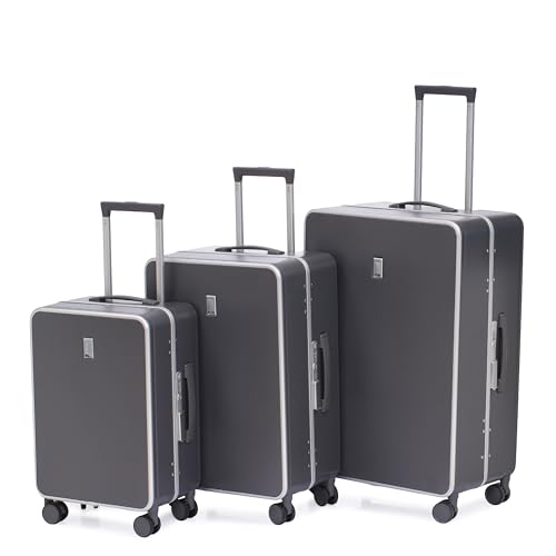 Image of Swiss Military Black Gold Collection Hard PC Trolley Luggage Set of 3 (55cm Small, 65cm Medium & 75cm Large) Suitcase with TSA Lock, 360 Wheels-Ideal for International Travel (44L,70L,105L) Dark Grey