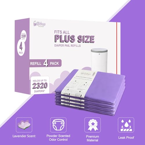 Image of USBOO Refills Compatible with Dekor PLUS Diaper Pail,4 Pack Disposable Diaper Pail Refills, Easy to Replace and Dispose Diaper Trash Bags, Holds up to 2320 Diapers,Lavender Scent