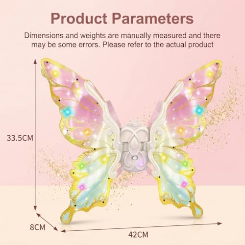 Image of PATPAT Electric Butterfly Wings for Girls with LED Lights and Music, Light Up Moving Fairy Wings for Halloween Christmas Birthday Party, Princess Cosplay Costume Accessory Gift for Kids 0-5 Years