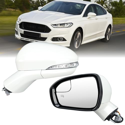 Driver Side Mirror Compatible with Ford Fusion 2013-2016, Heated, with Turn Signal, Puddle Light, Blind Spot, Manual Folding, Power Mirrors Replace DS7Z17683BA (Left White)