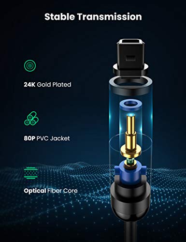 UGREEN Cabo óptico de áudio Toslink Cabo Adaptador de Áudio Óptico Macho para Macho Compatível com P