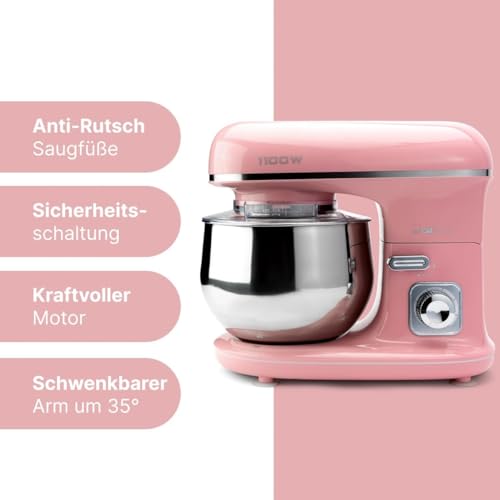 Clatronic® Küchenmaschine 1100 Watt | Knetmaschine 5L | inkl. Knethaken, Rührhaken und Schneebsen...