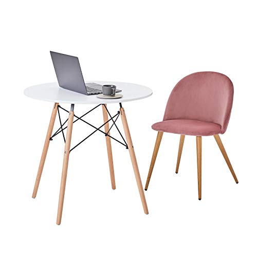 Symylife Dining Chairs Set of 2, Fashion Kitchen Room Chair Upholstered Velvet Chairs Leisure Side Chairs with Metal Legs, Rose