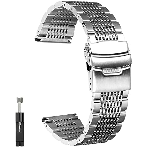 QUNDAXI Watch Band 18mm 20mm 22mm 24mm luxury Stainless steel metal Quick Release Watch Bands for Men (20mm, Silver) Cover
