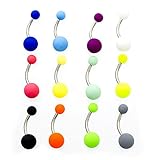 BodyJewelryOnline Navel Rings, 14G Belly Button Navel Rings, Stainless Steel and Titanium, Easy to Clean, Bioflex Rings, Matte Colorful Coated Steel Balls, Pack of 12