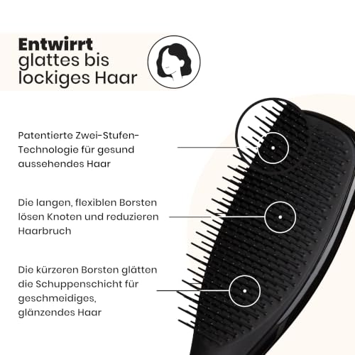 Tangle Teezer Ultimate Detangler Haarbürste – Für Nasses & Trockenes Haar – Entwirrungsbürste für Alle Haartypen – Zweistufige Borsten Reduzieren Haarbruch & Entfernen Knoten – Schwarz