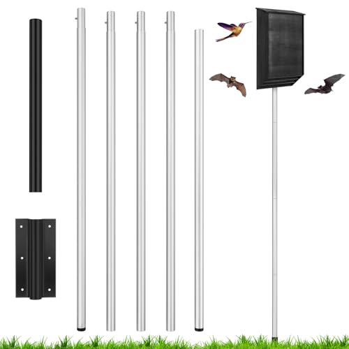 Yaocom 15 FT Telescoping Aluminum Purple Martin Bat House Pole, Bat House Kit with Ground Socket, Adjustable Heavy Duty 5-Section Round Pole, Bird Feeder Accessories for Outdoors