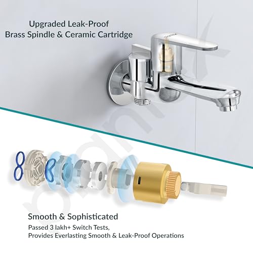 Image of Plantex Pure Brass 2 in 1 Tap for Washing Machine /2-Way Bib Cock for Bathroom with Water Saving Aerator /Bib Cock with Brass Wall Flange and Teflon TapeTape (DOL-2305, Chrome)