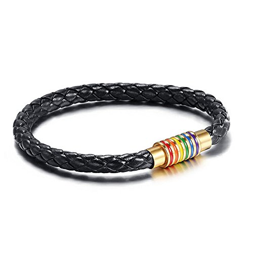 Image of Leather Braided LGBT Rainbow Bangle Bracelet - Gay & Lesbian Pride