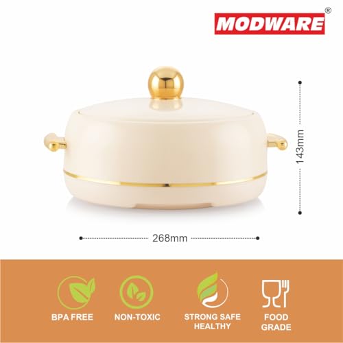 Image of Modware Atlantis Casserole 1500ml Elegant Design Premium Hot Pot, Retains Temperature for Hours, Insulated Inner Steel Casserole for Roti, Hot Box for Home, Chapati Box, Serving Bowl with Lid (Ivory)