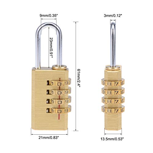 Image of uxcell 4 Digit Combination Padlock Brass Lock 3mm Shackle Dia 21mm Body Width Weatherproof Fence Gate Gym Locker Lock for Travel Outdoor