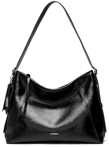 LA'FESTIN Leather Shoulder Purse For Women: Black Crossbody Bags Small Handbags - Trendy Medium Hobo Bag