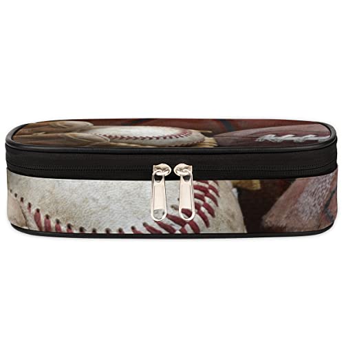 Image of Pardick Old Baseball Big Capacity Pencil Pen Case Gloves Large Pencil Pouch with Zipper Compartments Pencil Bag for Boys Girls Adults Student Office School Supplies