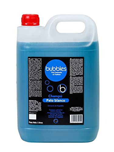 Champú para perros Bubble's con extracto de algodón para pelaje blanco (bidón de 5 litros)