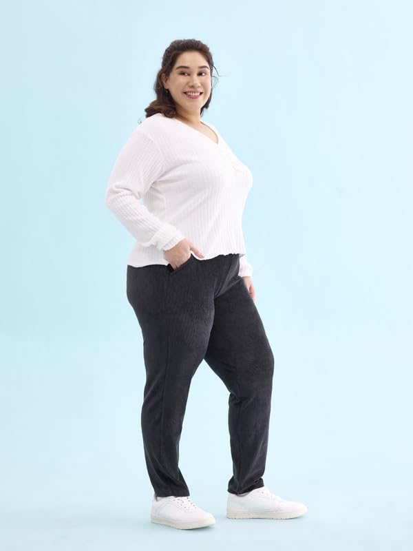 Image of GO COLORS Solid Corduroy Treggings for Women | Warmtech, Mid Rise, Side Pocket