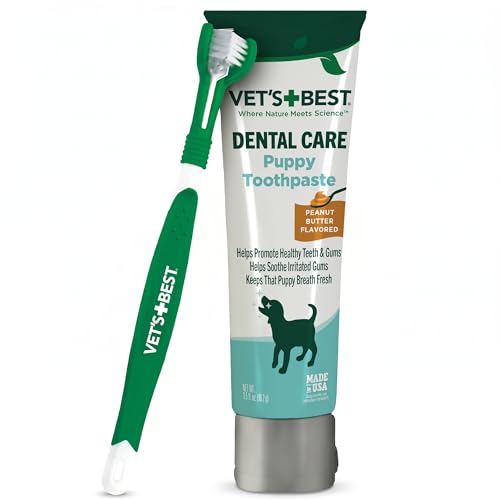Vet's Best Puppy Toothpaste & Toothbrush Kit, Peanut Butter, Dogs...