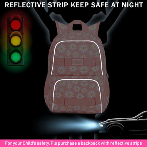 AGSDON 3PCS Daisy Girls Backpack, 17 Inch Laptop School Bookbag Teen College Water Resistant Kids Backpacks with Lunch Box Set - Pink2