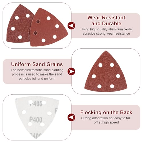 120 Stück Schleifpapier Dreieckschleifer 93x93x93mm Deltaschleifer Schleifpapier Körnung 40 60 80 120 180 240 320 400 Schleifblätter Klett Schleifdreiecke für Holz Metall Gips