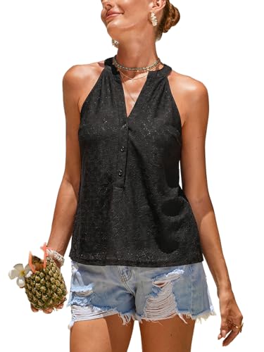 Image of CUPSHE Women's Striped V-Neck Tank Top Button Front Casual Sleeveless