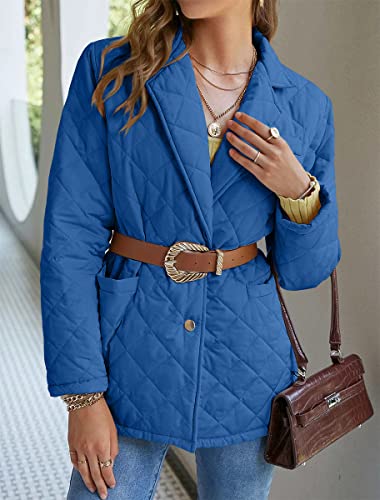 Wihion Womens Quilted Lightweight Jackets Coats Winter Lapel Blazer Outwear Padded Shacket Coats Without Belt #TOP2
