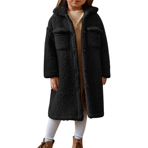 Boys Girls Fuzzy Fleece Jacket Long Sherpa Winter Coats Button Down Faux Fur Windbreaker Overcoat with Pockets