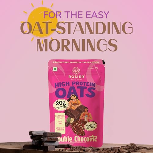 Image of ROSIER High Protein Oats Double Chocolate | 20g Protein Per Serving | Instant Healthy Breakfast with Cocoa & Dark Chocolate | Fibre-Rich Oats | 77g Ready-to-Eat Pouch