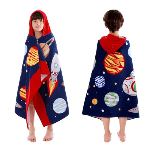 MOKANI Toallas de algodón con capucha para niños, supersuaves, gruesas y superabsorbentes, 50 x 30 pulgadas, toallas de baño de playa para niñas y niños de 3 a 12 años, cielo estrellado