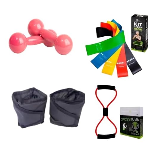 Par Halter Rosa 1 Kg Emborrachado + Par Caneleira Preta 1 Kg + Kit 5 Elásticos + Elástico Multifuncional