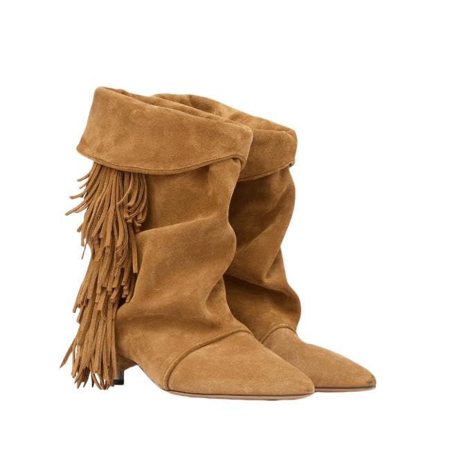 MAVMAX Slouchy Mid-Calf Ankle Boots Kitten Heel Fold Over Pointed Toe...