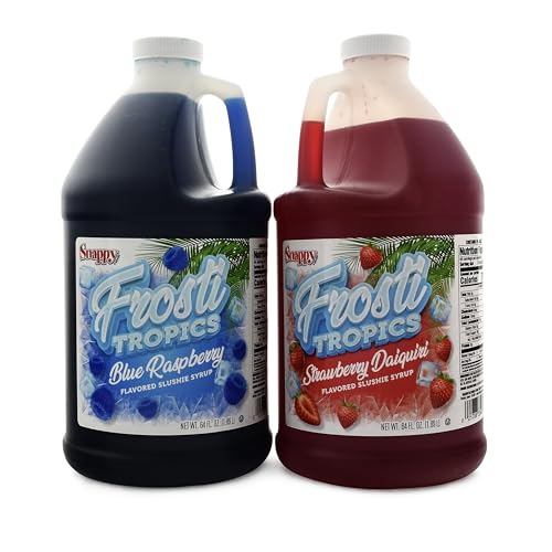 Snappy Frosti Tropics Blue Raspberry and Strawberry Daiquiri Slushie Mix, Slushie Syrups for Machine, Drink Mixers for Cocktails, Slushy Drink Mixes for Alcohol, 1/2 Gallon, 2 Pack