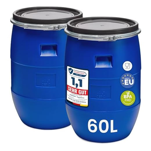 Garronda Set 2X 60 Liter Deckelfass Weithalsfass aus HDPE Regenfass für Garten Fass 60l Wassertonne Futtertonne Wasserbehälter Universalfass Wasserfass Lebensmittelfass Wassertank GD-0122, Blau