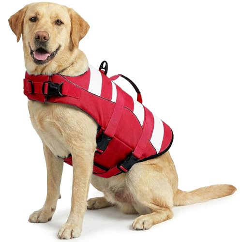 ASENKU Schwimmweste Hund Groß Hundeschwimmweste Sportstil mit Rettungsgrif Verstellbar Guter Auftrieb Rettungsweste Hund XL für Dackel Chihuahua Französische Bulldogge Labrador