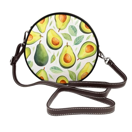 Sac à bandoulière rond avocat en cuir végétalien imprimé fruits tropicaux chic