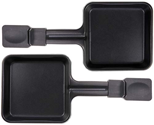 Juego de 2 sartenes de raclette 23178 10 x 10 cm, mango extra largo, universal para raspador (dimensiones ver texto)