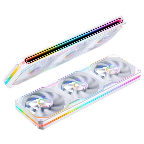 Image of JONSBO XA-360W PC Case Fan, Silent Computer Fan,Dual-Light Effect, Switch At Will,All-in-One, Single Frame Unit with3x120mm ARGB Fans,3Pin ARGB, Fan 2400RPM,28MM Thick,White