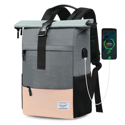 TANTOMI Rucksack Damen Groß & Rucksack Herren, Laptop Rucksack Damen, Unisex Tagesrucksäcke Rolltop Rucksack Wasserdicht, Reiserucksack Lässiger Backpack Schule Freizeit Uni Arbeit Wandern