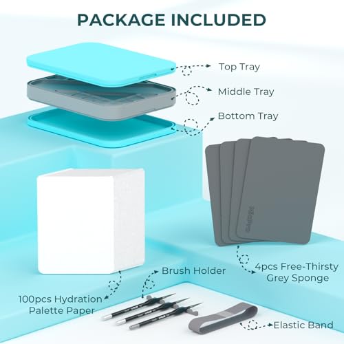 Nicpro Stay Wet Palette for Acrylic Miniature Painting Kit, Paint Tray Palettes with 100PCS Pallet Paper, 4PCS Sponge, Brush Holder Mixing Paint Saver Palette for Miniature Model Paint