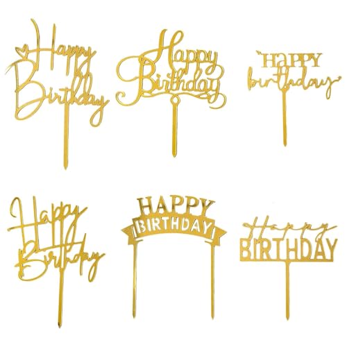 CharmBurst 6 Stück Happy Birthday Tortendeko Gold, Kuchendeko, Cake Topper, Cupcake Topper - Geburtstag Deko