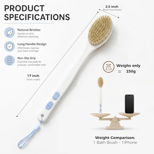 Bubbob Back Scrubber for Shower with Long Handle, Exfoliating Bath Brush for Body - Double - image 7