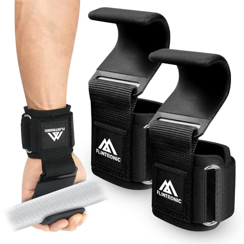 flintronic Power Zughilfen Krafttraining, Leder Zughilfe für Bodybuilding, 8MM Neopren-Polsterung und Baumwolle, Zughilfen für Bodybuilding, für Bodybuilding, Krafttraining & Fitness, Schwarz