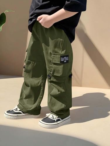 Image of Lymio Junior's Boys Cargo Pants | Stylish Cotton Blend Casual Trousers for Kids | Relaxed Fit Junior Boy Cargo Pant | Trendy Kids Streetwear Joggers with Multi-Pockets