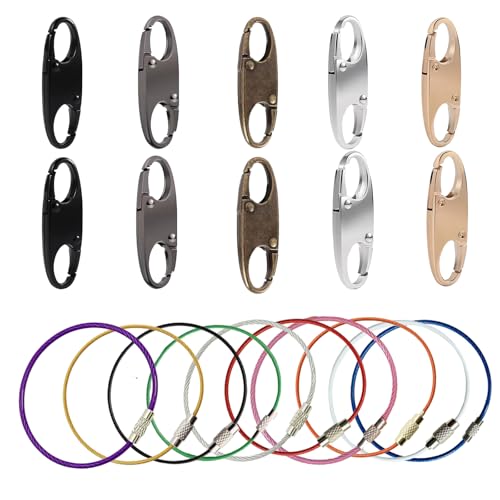 PPDVUUT Zipper Locks for Backpacks Suitcases Travel Bags & More Anti-Theft Security Clips Set with 10 Locks & 10 Extension Rings Metal Alloy Double-Opening Clips