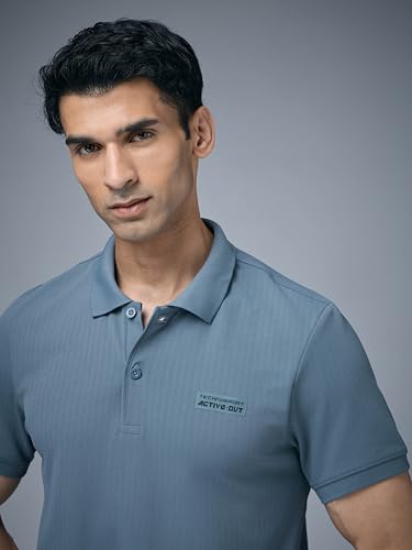 Image of TECHNOSPORT Men's Slim Fit Striped Half Sleeve Active Out Matpiq Polo T-Shirt for Gym, Sports & Regular Use