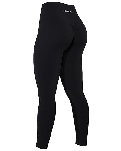 AUROLA Power Workout Leggings for Women Tummy Control Squat Proof Ribbed Thick Seamless Scrunch Active Pants - Power - Black