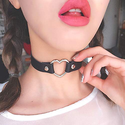 Love Heart Adjustable Leather Choker Punk PU Necklace Goth Choker Soft Collar Chain for Women Girls - Image 3