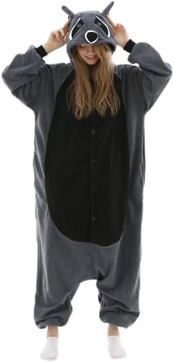 animal adult onesie unisex one-piece cosplay costume pajamas for men women x-large raccoon